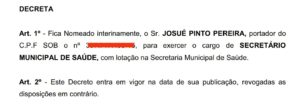 Trecho do Diário Oficial do Município 