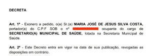 Trecho do Diário Oficial do Município 